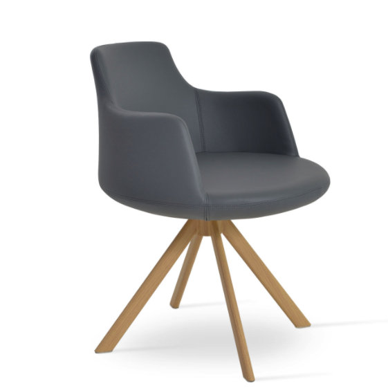 Dervish Sword Swivel Arm Chair, Natural, Black Faux Leather