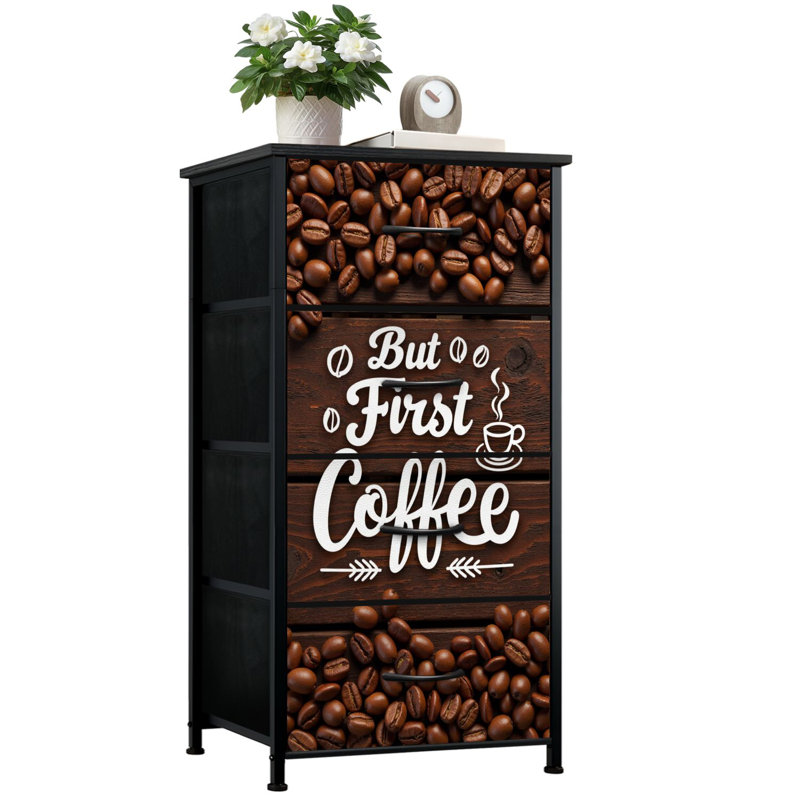 Commode pour la chambre à coucher avec 4 tiroirs de rangement Café grains de café de la ferme de style rétro en bois Surface de la commode Commode en acier avec structure de placard