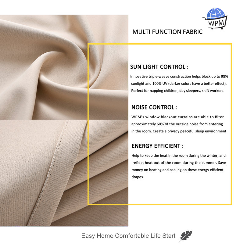 Blackout Drapes Curtains / Drapes Pair, Beige , 42" W x 45" L