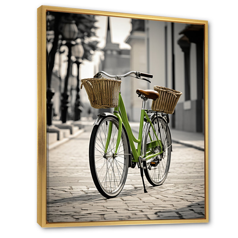 Vélo à deux roues, compagnons encadrés sur toile, Cadre flottant doré, H 32 po x l 24 po x P 1 po