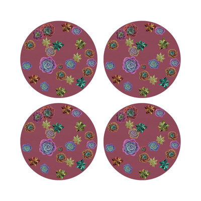 Succulents Floating Vegan Leather Round Pebble Placemat