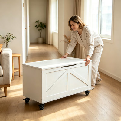 39.4 Inch Oversized Storage Box Bench with 4 Wheels & Safety Hinges, Sturdy Wooden Shoe Bench Storage Stool for Home Entryway Bedroom Living Room, Space Saving Easy Assembly Organizer