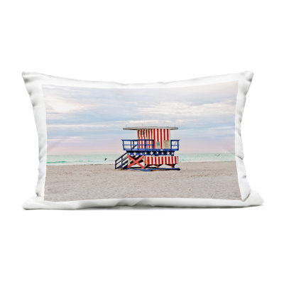 Patriotic Lifeguard Hut Design by Seven Trees Design Outdoor Printed Pillow
