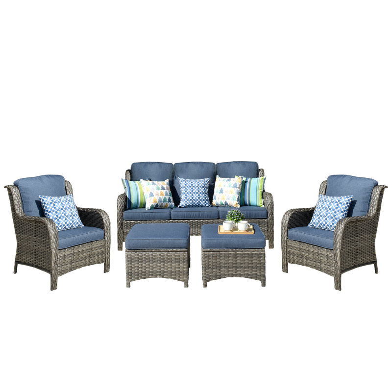 Melanson 5 - Person Patio Conversation Set with Cushions, Denim Blue