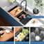 Évier de cuisine 33 po en acier inoxydable noir avec robinet 2 en 1, 10 cuves simples profondes, rails de poste de travail, égratignure, robinet à bec rétractable à évacuation d'eau rapide, bol multifonctionnel moderne