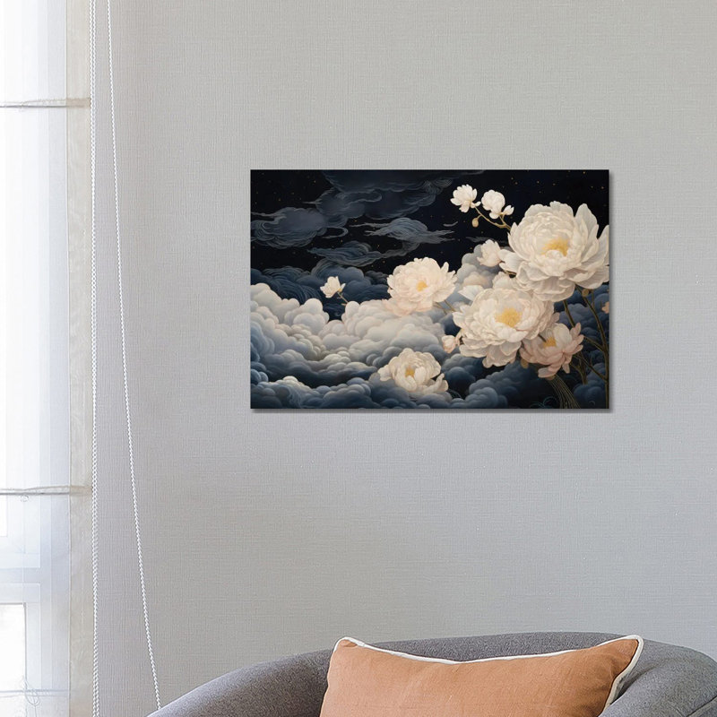 Ruffled Night Peony - reproduction d'art murale - toile encadrée, H 18 po x l 26 po, Toile tendue, Ne s’applique pas