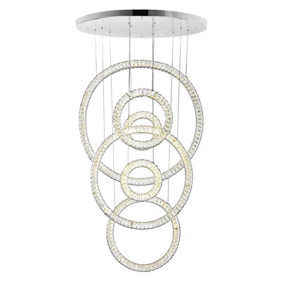 Lustre en chrome de 34 po - Lustre moderne intégré à DEL avec conception emboîtable pour le salon ou le vestibule - Hauteur de suspension réglable, certifié BACL