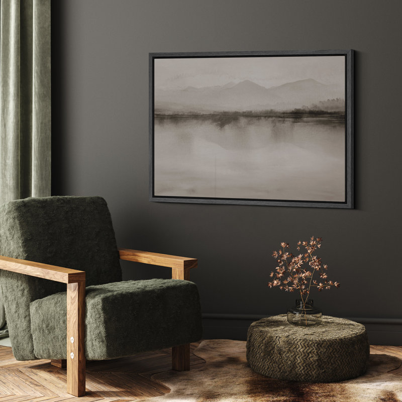 Impression sur toile Misty Mountain Lake, H 24 po x l 36 po, Noir, Reproduction encadrée sans passe-partout