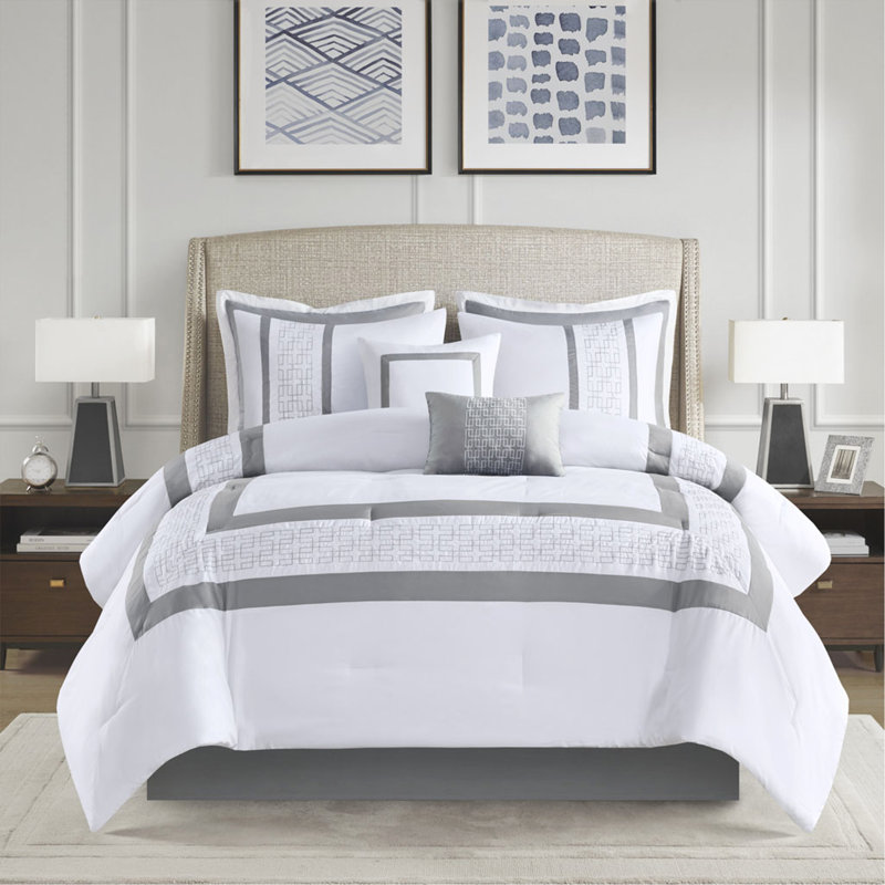 Ensemble d'édredon brodé 8 pièces blanc très grand, Édredon très grand + 7 pièces supplémentaires, Blanc