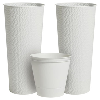 Worth 2 Pack 28" Metal Planter with Inside Pot for Indoors or Outdoors, White