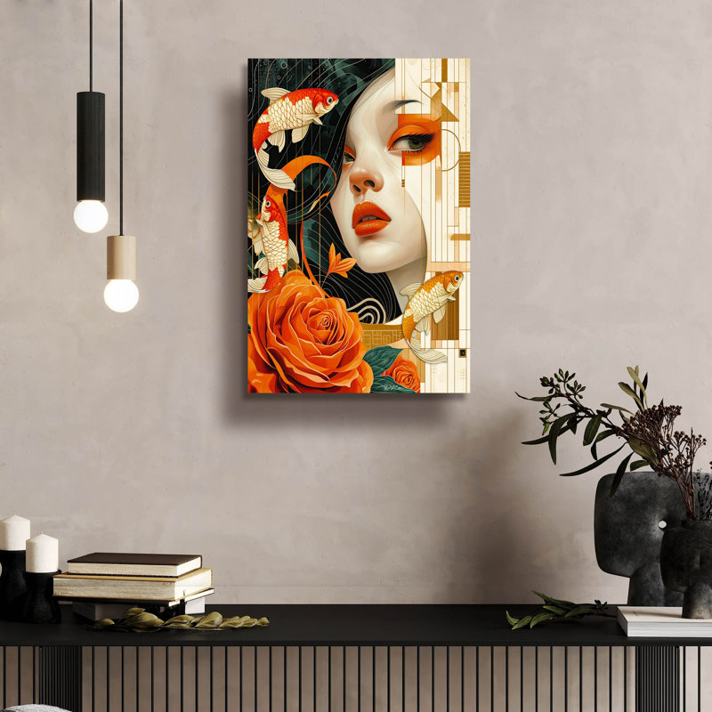 Art mural en verre «Celestial Gold Fish» par Momart, H 24 po x l 16 po x P 0,2 po