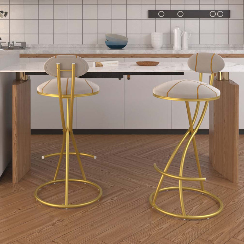 Upholstered Bar Stools, Gold