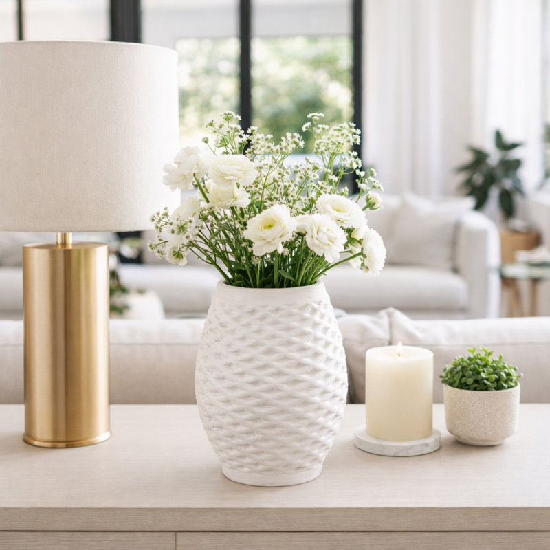 Sagebrook Home 13" Talland Small 3D Printed Porcelain Vase, Ivory, 13" H x 11" W x 11" D