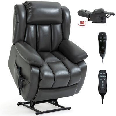 Dual Motor Infinite Position Up To 350 Lbs Electric Medium Size Genuine Leather Power Lift Recliner Chair With 8-Point Vibration Massage And Lumbar Heating