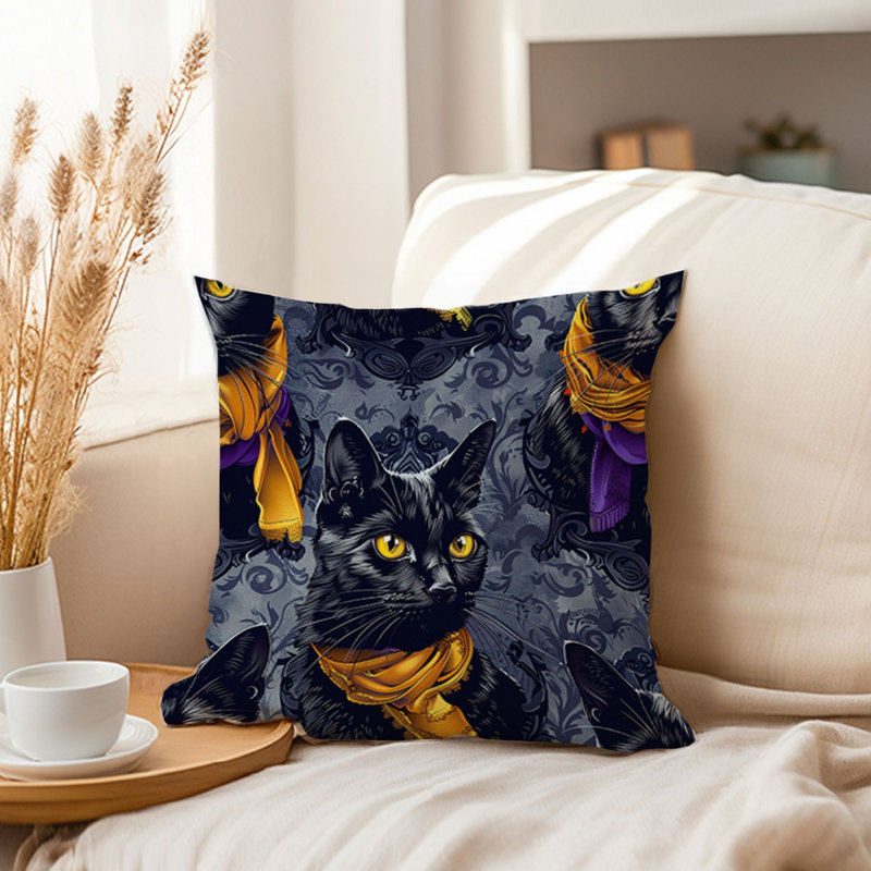 Animals Black Cat Halloween Pattern I Modern, 20"H x 20"W