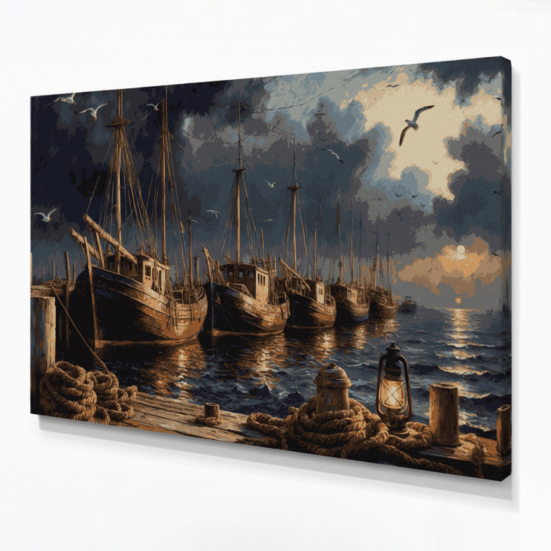 Art nautique noir sur toile, "Nautical Harbor Scenes", H 24 po x l 36 po