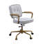 Fauteuil de bureau en cuir blanc - confortable et fonctionnel, pivotant à 360 degrés, hauteur réglable, base, gris antique et option d'espace de travail, look professionnel rétro, coussin de 3 po, mousse D6,5