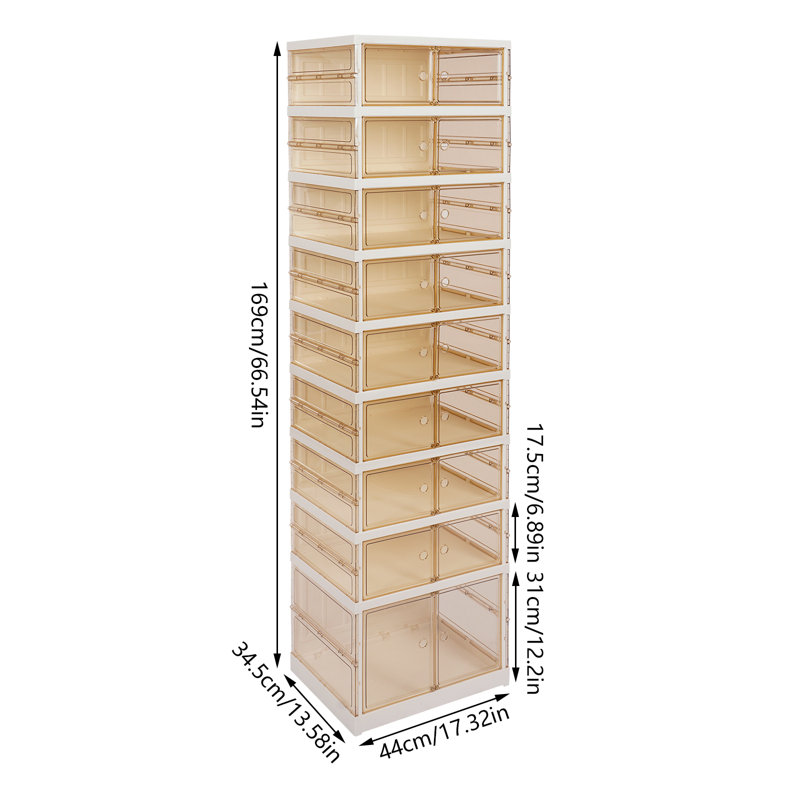 9-Tier Foldable Rectangular Freestanding Shoe Cabinet With Wheels, White