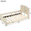 Lit de jour simple rembourré avec tête de lit à rayures classique et structure en bois beige pour une utilisation à long terme-129631061