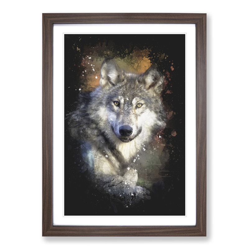 Wolf Vol.2 Paint Splash - Picture Frame Graphic Art, 90cm H x 65cm W x 2cm D, Walnut