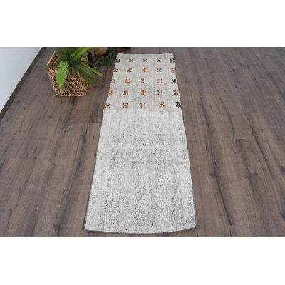 Tapis de couloir en laine 25,2 x 78,7 pouces à motif géométrique moderne blanc