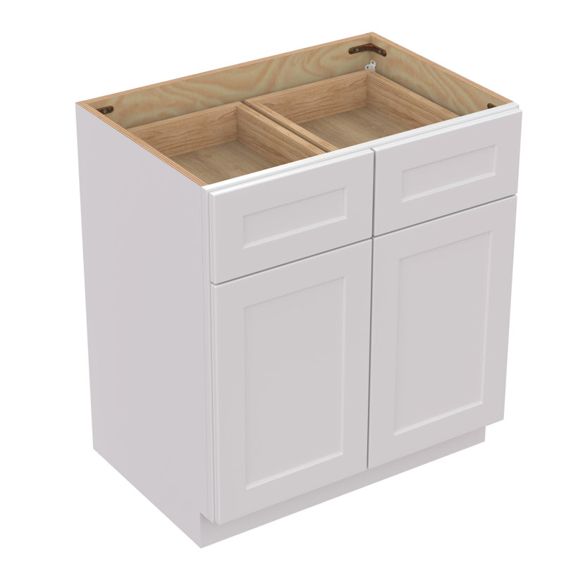 Armoire autoportante blanche, l 33 po x H 34,5 po, comprenant des tiroirs, des charnières à fermeture en douceur et des tiroirs en bois massif faciles à installer