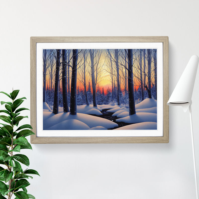 A Winter Forest Sunset - Framed Print, 46cm H x 64cm W x 2cm D, Oak