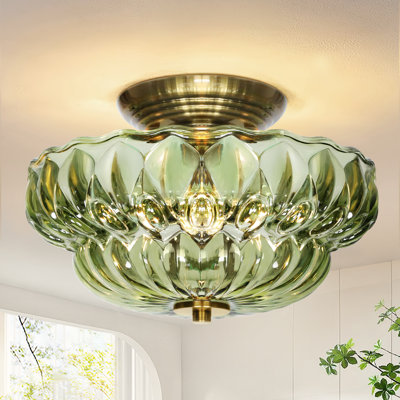 Plafonnier semi-encastré 3 lumières en verre vert