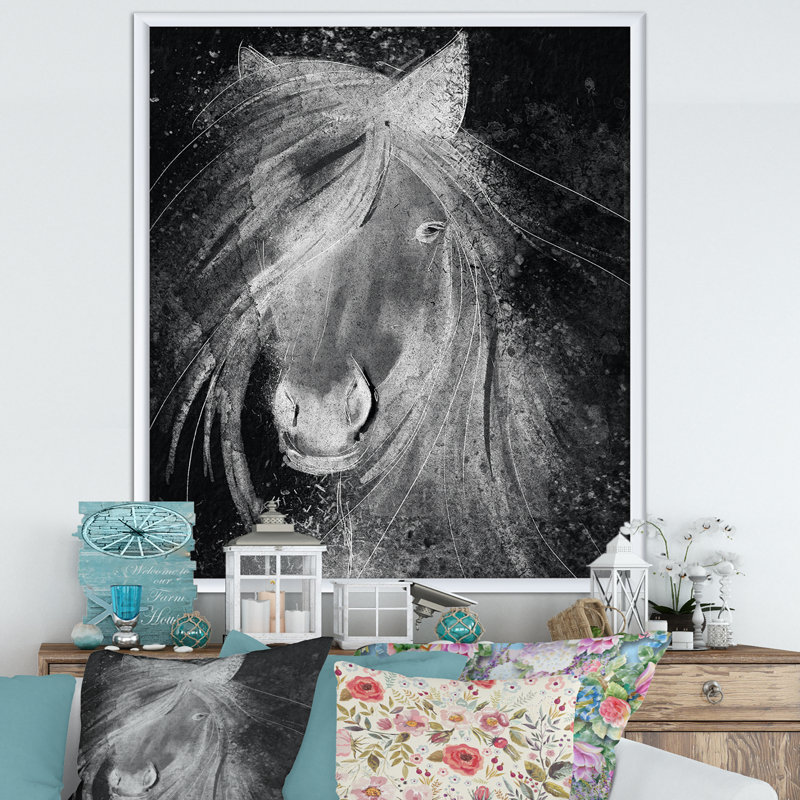 Cheval de ferme VI-reproduction d’art sur toile, H 46 po x l 36 po x P 1,5 po, Cadre flottant doré