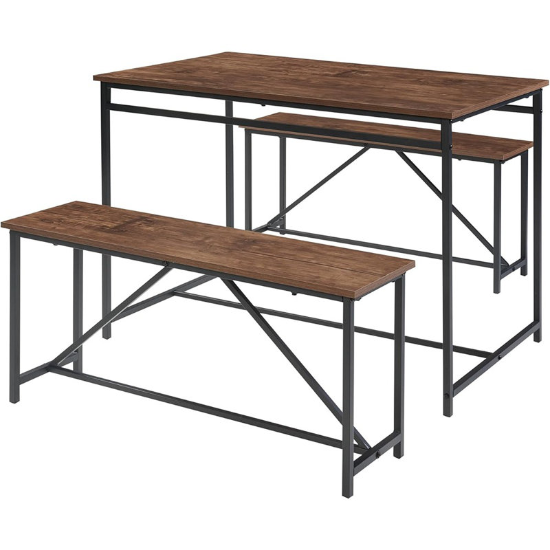  Ensemble de table de salle à manger 3 pièces, ensemble de table de salle à manger de 43 pouces avec deux bancs et plateau de table de salle à manger