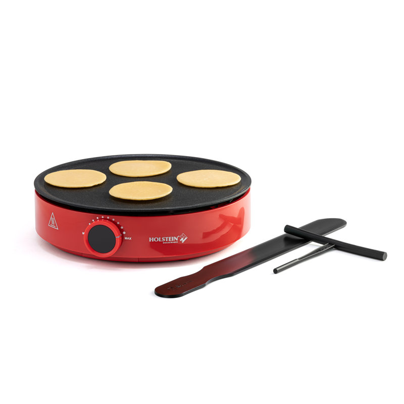Holstein Housewares 12 Inch Electric Crepe Maker & Nonstick Griddle for Versatile Cooking of Crepes, Quesadillas, Pancakes, Eggs, Bacon & More -  Adjustable Temperature Control - Indicator Lights