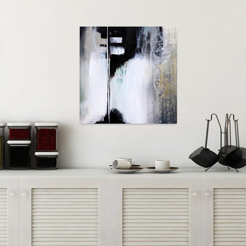 Art contemporain abstrait noir et blanc, H 18 po x l 18 po