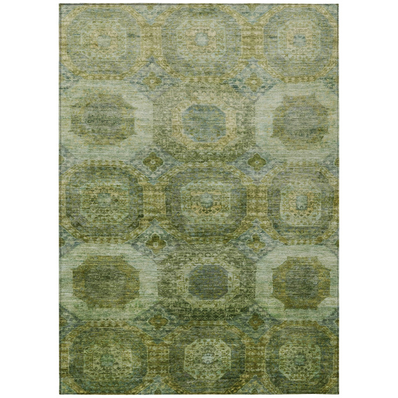 Machine Washable Indoor/Outdoor Xhevrie Aloe Rug, Rectangle 9' x 12'