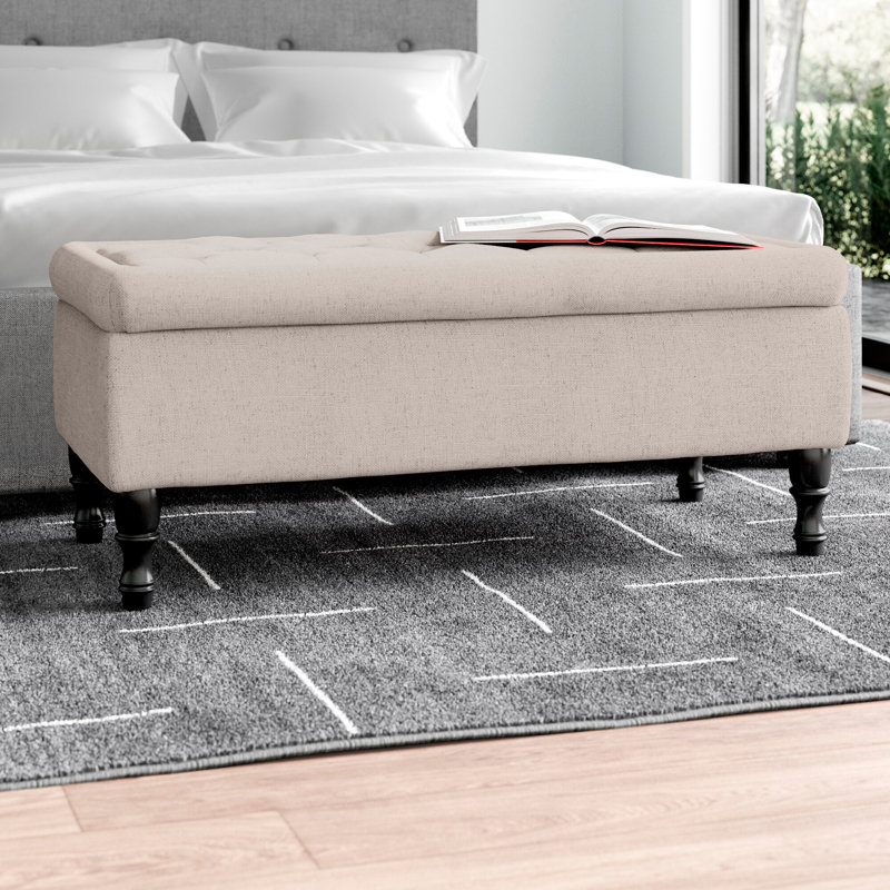 Higginbotham 40.94'' Wide Tufted Rectangle Storage Ottoman, Linen Beige Linen