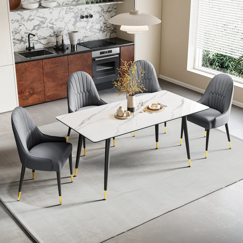 Rectangular 62.99'' L X 31.5'' W Dining Set, Gray, 5 Pieces: Table, 4 Chairs