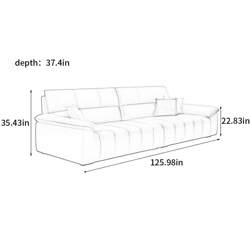 Canapé en cuir italien de style italien, H 35,43 po x l 125,98 po x P 37,4 po, Latex / éponge