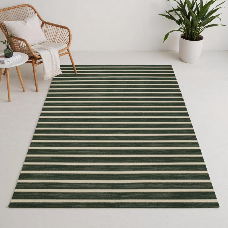 Tapis intérieur / extérieur vert HorizontalStripes, Rectangulaire 3 pi x 5 pi