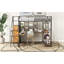 Lit mezzanine double en métal avec escalier de rangement et petite armoire, bureau intégré et tablettes de rangement, noir
