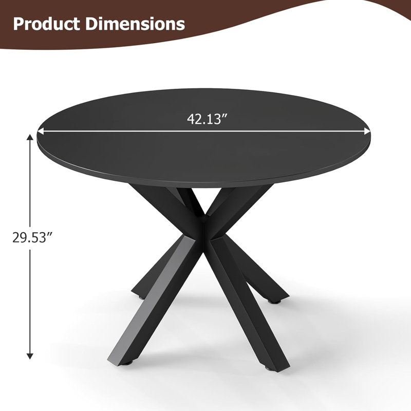 Table de salle à manger 42 "pour 4 à 6 personnes, petite table de cuisine ronde avec pieds croisés en métal, Noir