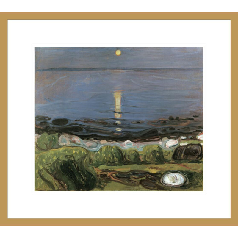 «Summer Night by the Beach» par Edvard Munch - impression giclée encadrée, H 17,75 po x l 19,78 po