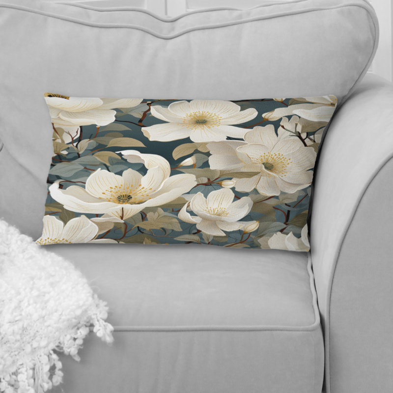 Coussin décoratif à imprimé floral blanc et vert