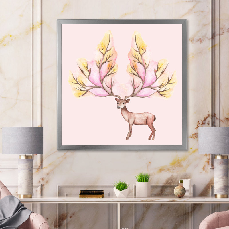 Deer Winter - on, H 16 po x l 16 po x P 1 po, Toile argentée avec cadre photo