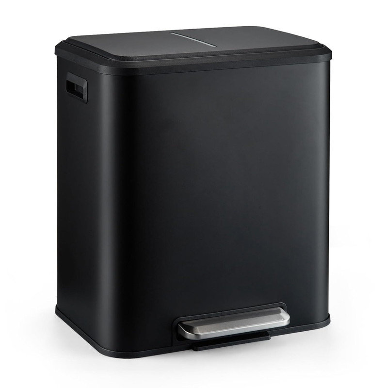 Poubelle à double compartiment de 8 gallons, poubelle en acier inoxydable avec 2 seaux intérieurs amovibles