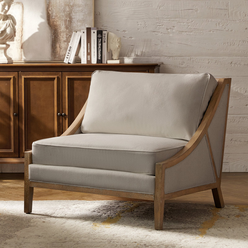 Theoren 37.5"W Farmhouse Oversize Solid Wood Accent Chair, Oatmeal