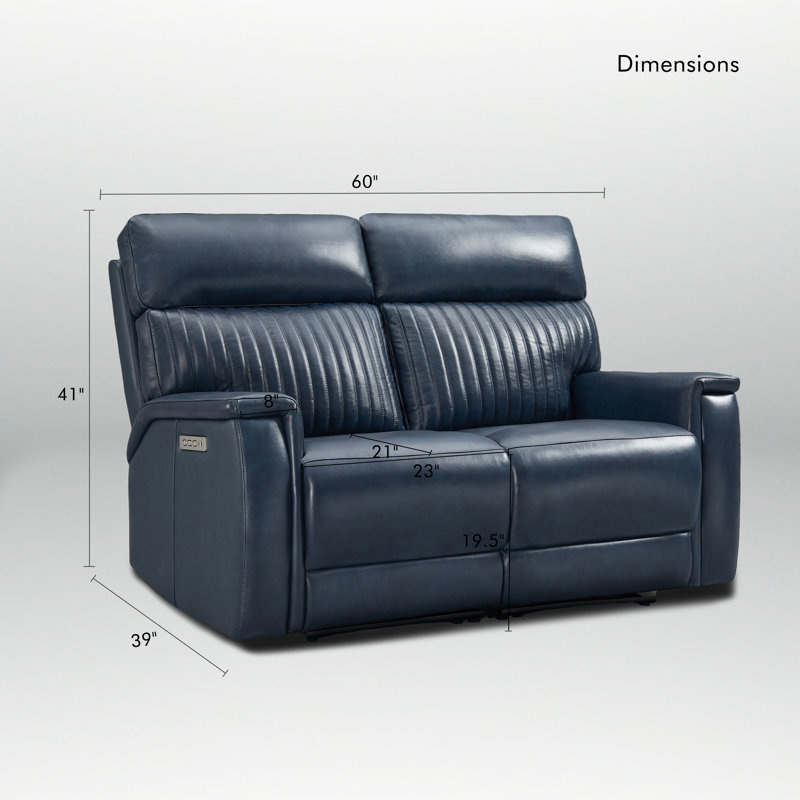 Canapé double inclinable électrique triple Liudgardas en cuir véritable avec port USB, appui-tête et soutien lombaire réglables, position zéro gravité