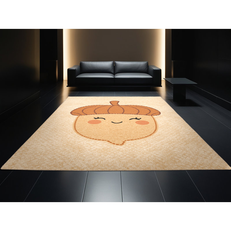 Tapis abstrait moderne et contemporain lavable à la machine Tribeca Thanksgiving - beige, 5 x 7