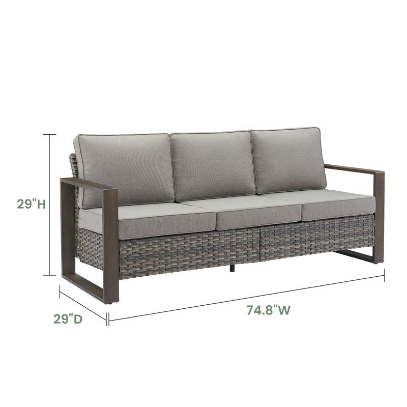 Allcot Patio Outdoor PE Wicker Sofa With Cushions, Gris, Brun