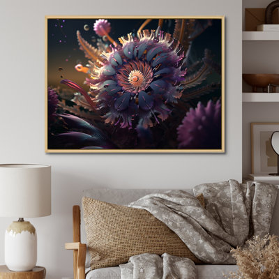 Futuriste fleur mauve sur fond de dahlia sur toile
