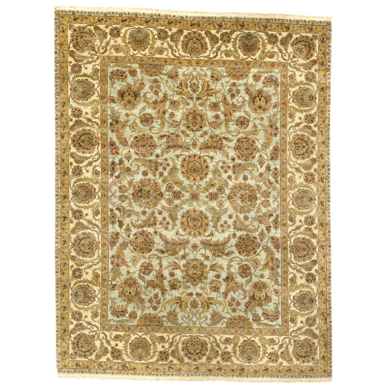 Tapis bleu clair et ivoire noué à la main de haute qualité