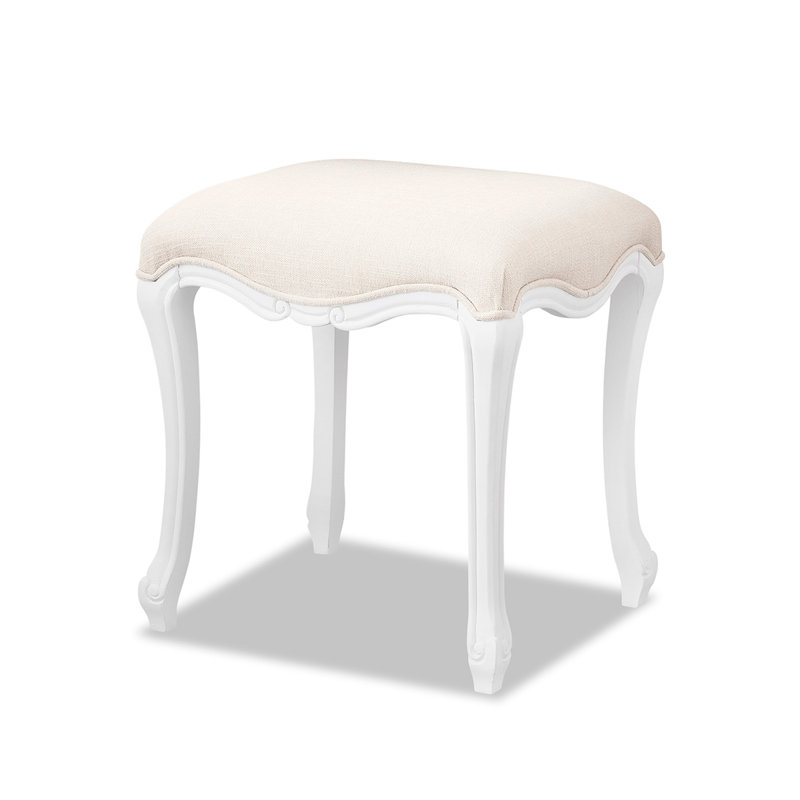 Lemaire Solid Wood Accent Stool, Antique White